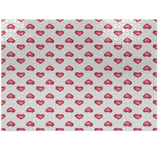 Ambesonne Romantic Jigsaw Puzzle Durable Cardboard, Hearts with Dots, 1000 pcs, White and Dark Coral