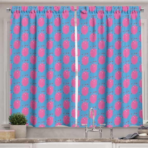 Ambesonne Romantic Kitchen Curtains, Human Heart Love Pattern, 55"x45", Sky Blue Fuchsia