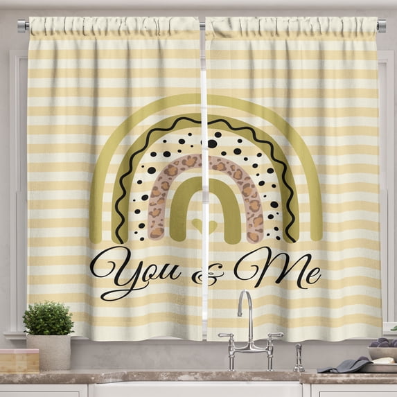 Ambesonne Romantic Kitchen Curtains, Modern Nude Colors You Me, 55"x24", Beige Fawn and Mustard
