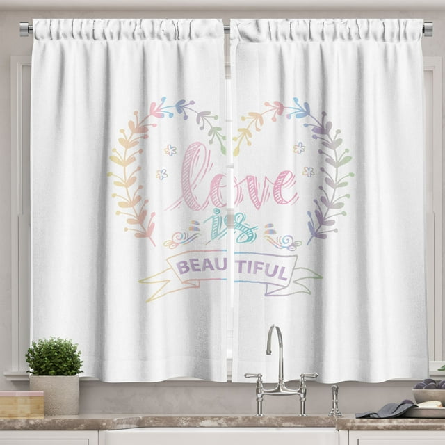 Ambesonne Romantic Kitchen Curtains, Pastel Dreamy Spring, 55"x39", Multicolor