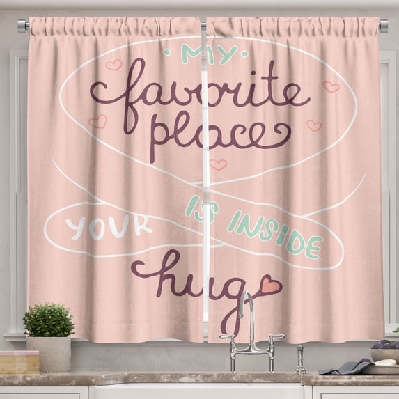Ambesonne Romantic Kitchen Curtains, Typography with Soft Color, 55"x39", Multicolor
