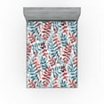 thumbnail image 1 of Ambesonne Romantic Leaves Fitted Sheet, Aquarelle Leafy Art, Full Size, Off White Ruby Cadet Blue, 1 of 5
