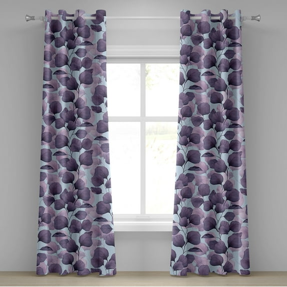 Ambesonne Romantic Leaves Grommet Curtain, Pattern of Leaves, 50"x108", Lilac Pale Eggplant
