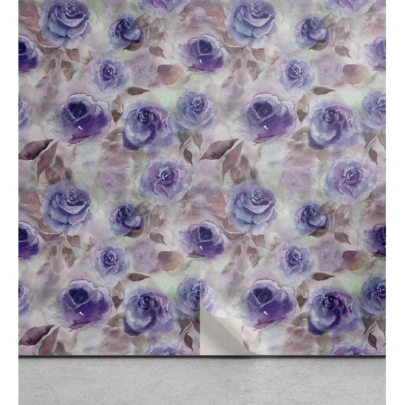 Ambesonne Romantic Peel & Stick Wallpaper for Home, Floral Roses Cold Tones, 13"x72", Violet Warm Taupe and Mauve
