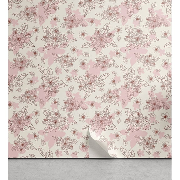 Ambesonne Romantic Peel & Stick Wallpaper for Home, Flowers Vintage Spring, 13"x36", Cream Blush