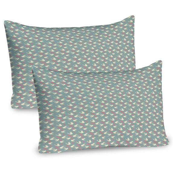 Ambesonne Romantic Pillow Sham 2 Pack, Birds Little Hearts, 36"x20", Jade Green Pale Pink