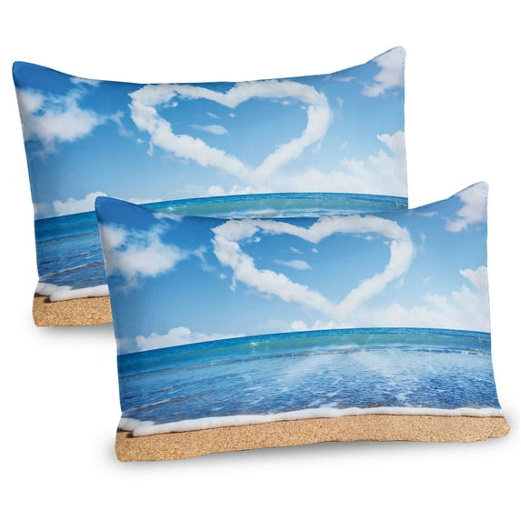 Ambesonne Romantic Pillow Sham 2 Pack, Clouds Heart Shape, 30"x20", Blue White Sand Brown