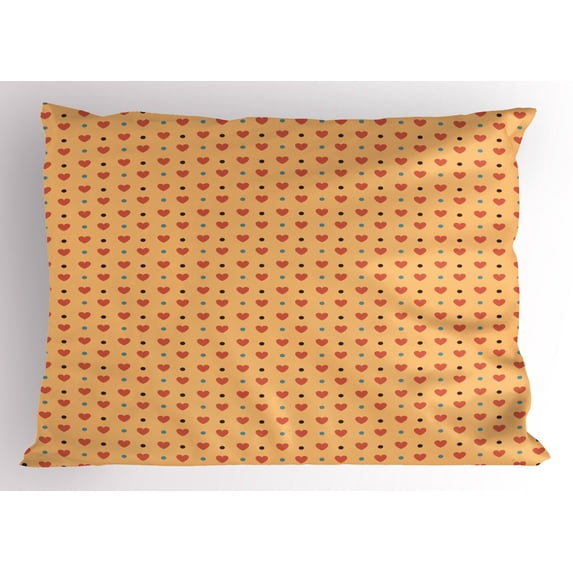 Ambesonne Romantic Pillow Sham, Hearts Retro Polka Dots, 36" X 20", Coral Pale Orange Blue