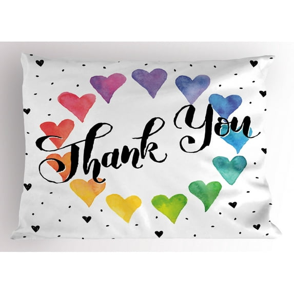 Ambesonne Romantic Pillow Sham, Thank You Words Color, 26" X 20", Multicolor