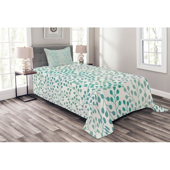 Ambesonne Romantic Quilted Bedspread Set 2 Pcs, Old Fashion Minimalist, Twin Size, Teal Slate Blue