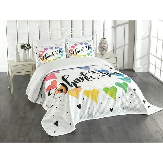 Ambesonne Romantic Quilted Bedspread Set 2 Pcs, Thank You Words Color, Twin Size, Multicolor