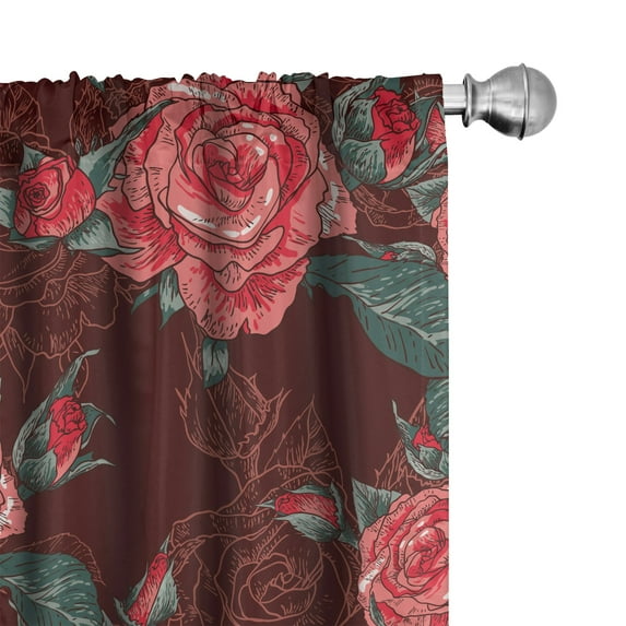 Ambesonne Romantic Roses Curtains, Flower Winery Colors, Pair of 28"x63", Burgundy Coral Green