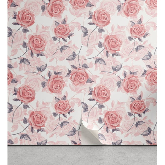 Ambesonne, Romantic Roses Peel & Stick Wallpaper for Home, Soft Floral Garden, 13"x100", White Coral and Rose