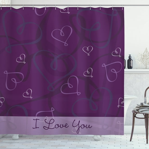 Ambesonne Romantic Shower Curtain, Indigo Purple Hearts, 69"Wx70"L, Eggplant Purple