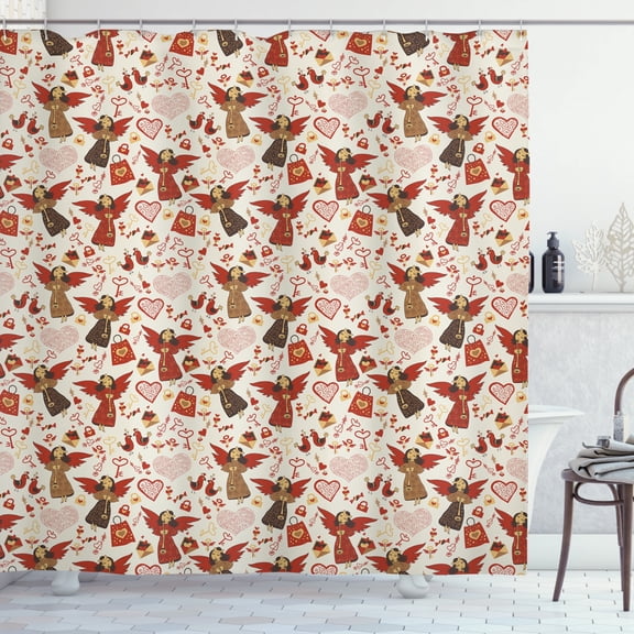 Ambesonne Romantic Shower Curtain, Medieval Valentine Themed, 69"Wx75"L, Eggshell Caramel and Ruby