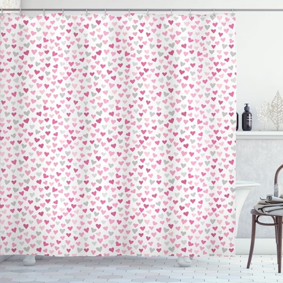 Ambesonne Romantic Shower Curtain, Repeating Heart Shapes, 69"Wx75"L, Soft Pink Pale Grey Blush
