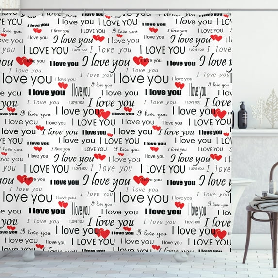 Ambesonne Romantic Shower Curtain, Romance Couple Love, 69"Wx70"L, Vermilion Black White