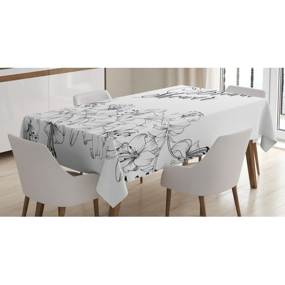 Ambesonne Romantic Tablecloth Rectangular Table Cover, Bride Party Flowers, 52"x70", Black and White