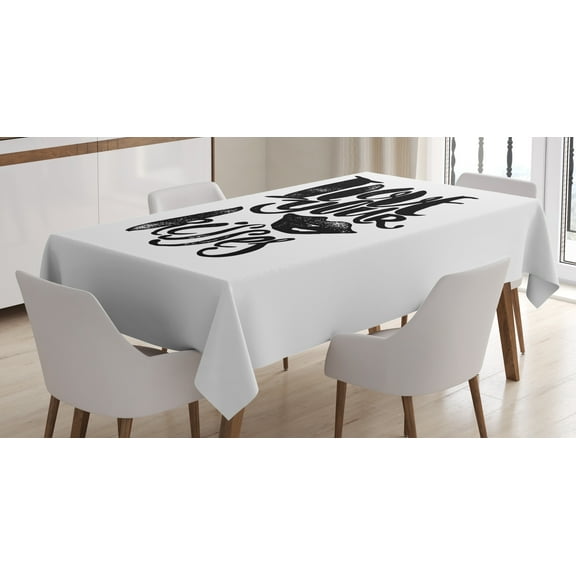 Ambesonne Romantic Tablecloth Rectangular Table Cover, I Love Your Kisses, 52"x70", Black White