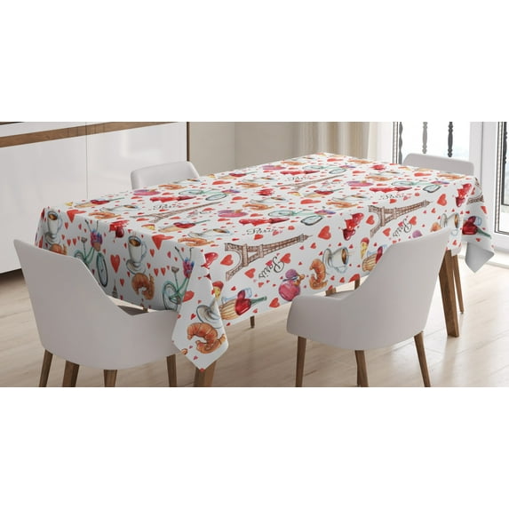 Ambesonne Romantic Tablecloth Rectangular Table Cover, Paris Valentines Day, 60"x90", Multicolor