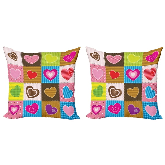 Ambesonne Romantic Throw Pillow Cover 2 Pack, Love Heart Patchwork, 18", Multicolor