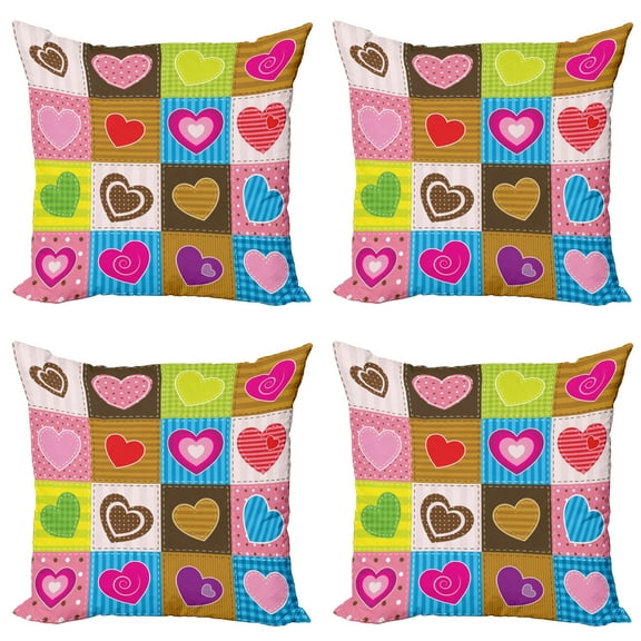 Ambesonne Romantic Throw Pillow Cover 4 Pack, Love Heart Patchwork, 18", Multicolor