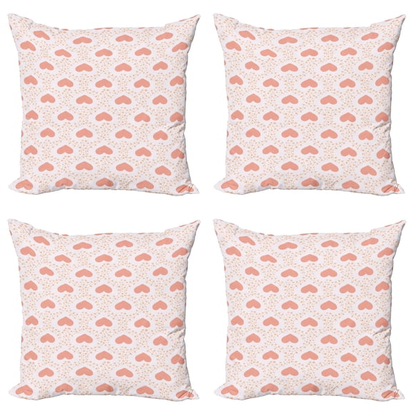 Ambesonne Romantic Throw Pillow Cover 4 Pack, Pastel Heart and Dandelion, 18", Salmon Pale Pink