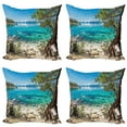 thumbnail image 1 of Ambesonne Romantic Throw Pillow Cover 4 Pack, Tahoe Snowy Mountain, 18", Pale Blue Green Eggshell, 1 of 7