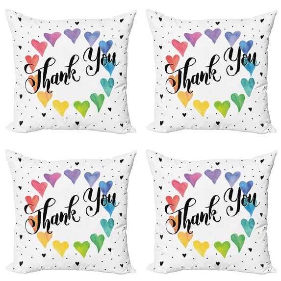 Ambesonne Romantic Throw Pillow Cover 4 Pack, Thank You Words Color, 18", Multicolor