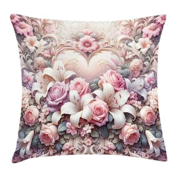 Ambesonne Romantic Throw Pillow Cushion Cover, Pastel Love Garden Flowers, 28" X 28", Pale Pink Peach and Lilac