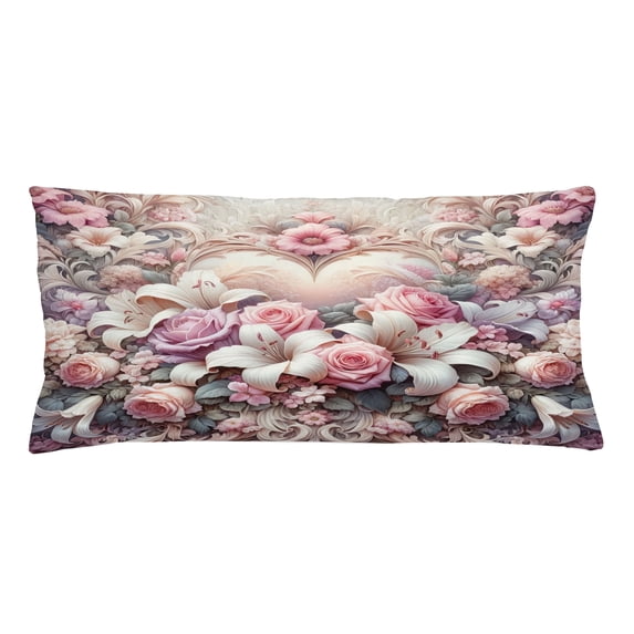 Ambesonne Romantic Throw Pillow Cushion Cover, Pastel Love Garden Flowers, 36" X 16", Pale Pink Peach and Lilac