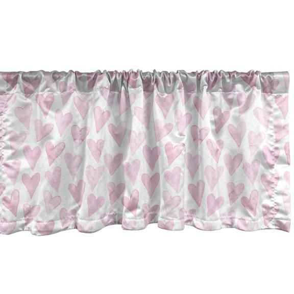 Ambesonne Romantic Valance Pack of 2, Brush Hearts Pattern Plot, 54"X12", Soft Pink Rose and White