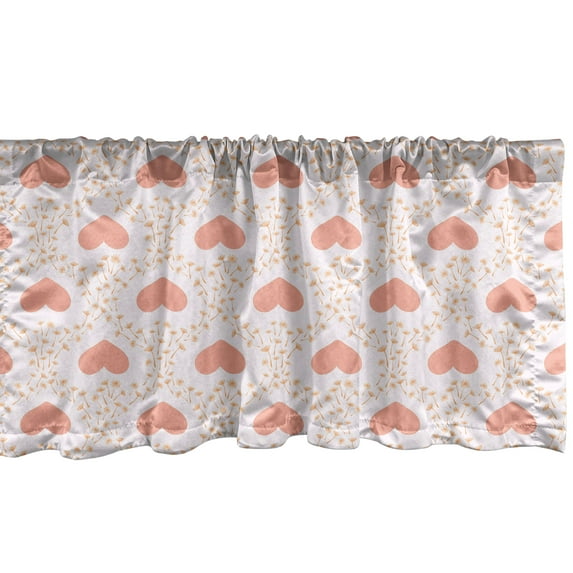 Ambesonne Romantic Valance Pack of 2, Pastel Heart and Dandelion, 42"X12", Salmon Pale Pink