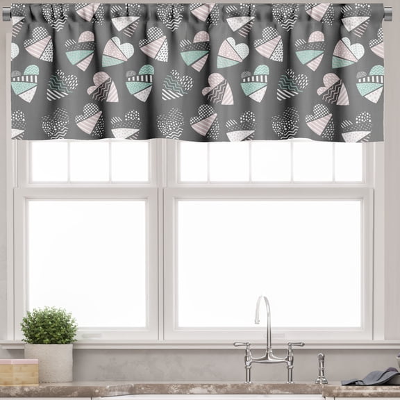 Ambesonne Romantic Valance Pack of 2, Pastel Hearts Fractals, 54"X12", Grey Mint Green Pale Rose