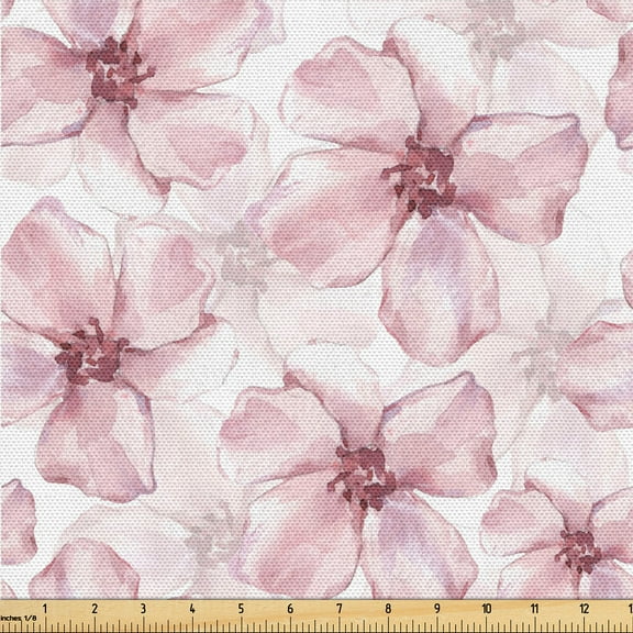 Ambesonne Romantic Vibes Fabric by the Yard Upholstery, Aquarelle Flowers, 3 Yards, Pale Pink Dried Rose