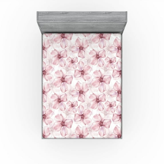 Ambesonne Romantic Vibes Fitted Sheet, Aquarelle Flowers, California King, Pale Pink Dried Rose