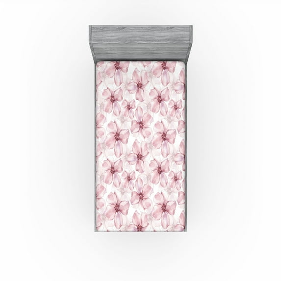 Ambesonne Romantic Vibes Fitted Sheet, Aquarelle Flowers, Twin XL Size, Pale Pink Dried Rose