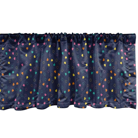 Ambesonne Romantic Window Valance, Colorful Tiny Heart Shapes, 42" x 12", Indigo Multicolor