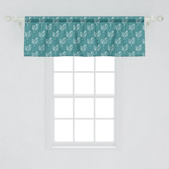 Ambesonne Romantic Window Valance, Flower Arrangement with Hand Drawn Doodle Foliage and Abstract Dots, Curtain Valance for Kitchen Bedroom Decor with Rod Pocket, 54" X 18", Pale Sea Green White