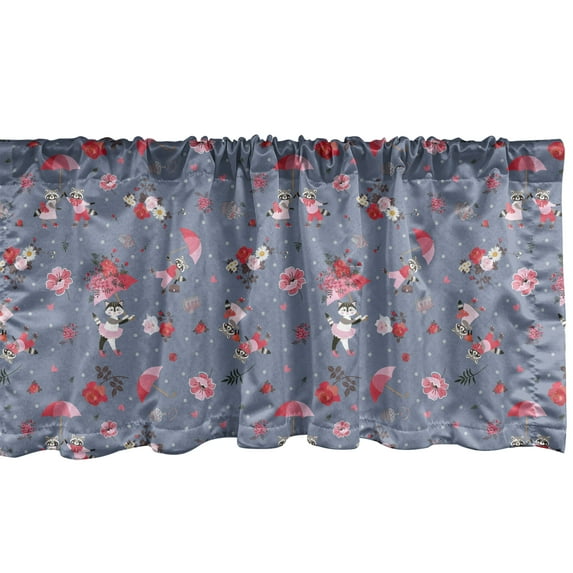 Ambesonne Romantic Window Valance, Funny Raccoons Couple Cat, 54" X 18", Red Pink and Blue Grey