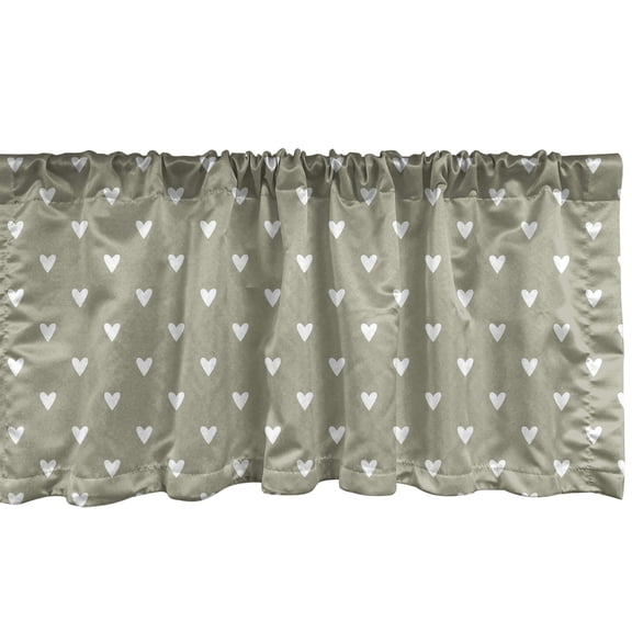 Ambesonne Romantic Window Valance, Hearts Love Sepia Tones, 54" X 18", Pale Sage Green and White