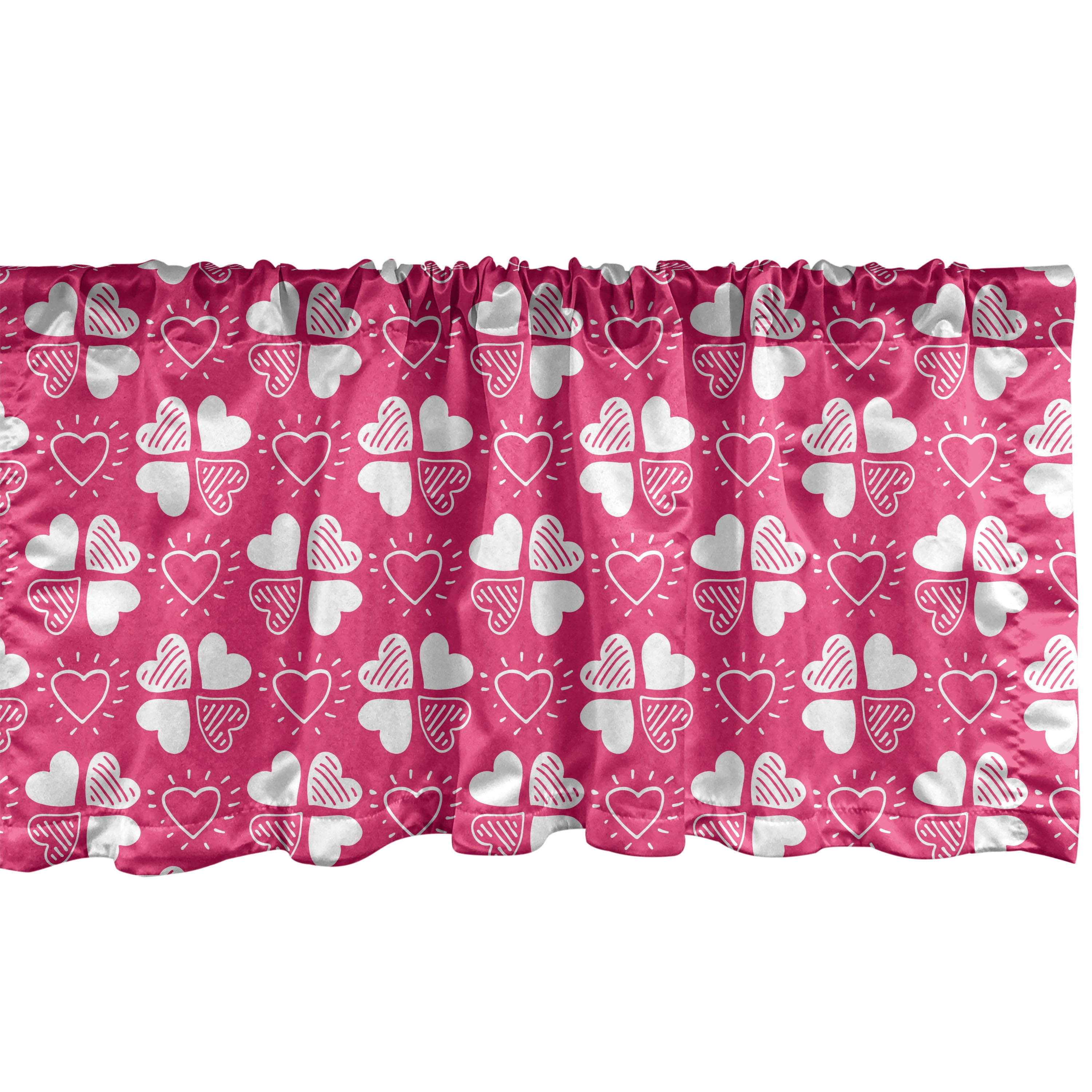 Hot Pink and White Hearts Satin Rod Pocket Valance