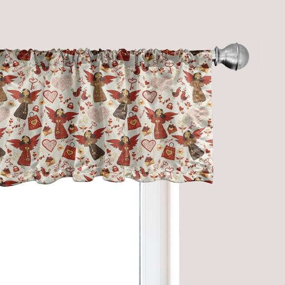 Ambesonne Romantic Window Valance, Medieval Valentine Themed, 54" X 12", Eggshell Caramel and Ruby