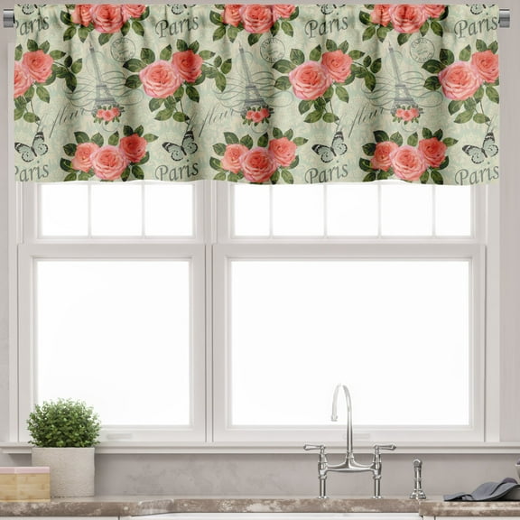 Ambesonne Romantic Window Valance, Paris Themed Flowers, 54" X 12", Salmon and Green