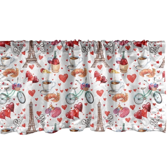 Ambesonne Romantic Window Valance, Paris Valentines Day, 54" X 18", Multicolor