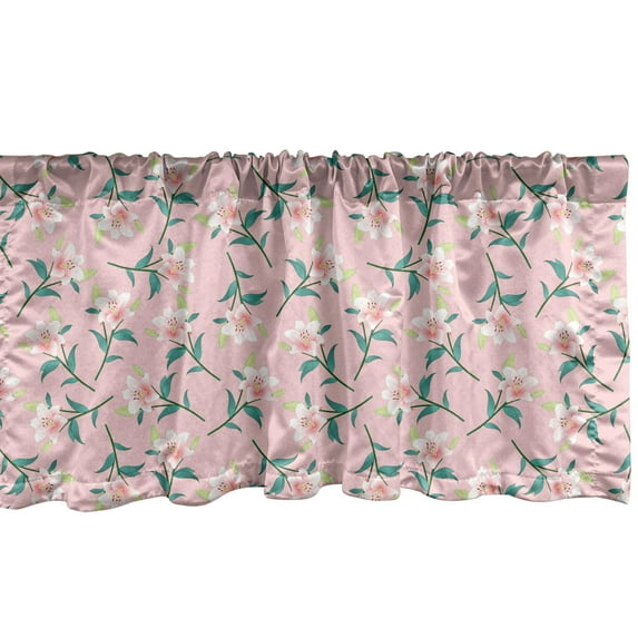 Ambesonne Romantic Window Valance, Soft Madonna Lily Blossoms, 54" X 12", Teal Pale Pink and Green