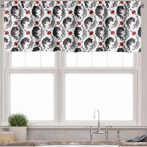 Ambesonne Romantic Window Valance, Tigers Passion Theme, 54" X 12", Vermilion Pale Grey