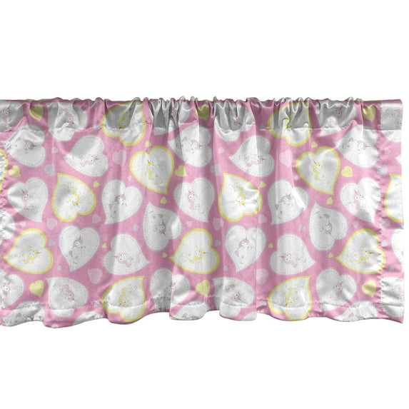 Ambesonne Romantic Window Valance, Unicorns Pattern, 54" X 12", Pale Pink Pastel Yellow Pale Mauve
