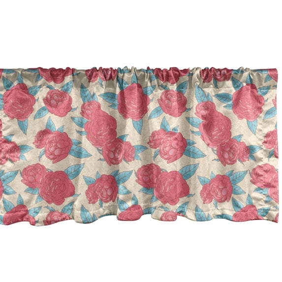 Ambesonne Romantic Window Valance, Valentine's Day Style Rose Composition Love in Pastel Colors, Curtain Valance for Kitchen Bedroom Decor with Rod Pocket, 54" X 12", Aqua Dark Coral Beige