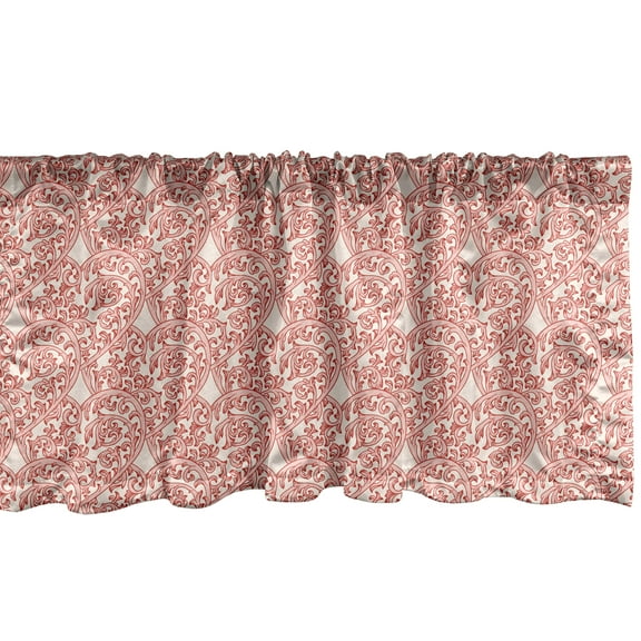 Ambesonne Romantic Window Valance, Victorian Swirls Hearts, 42" x 12", Rose Salmon